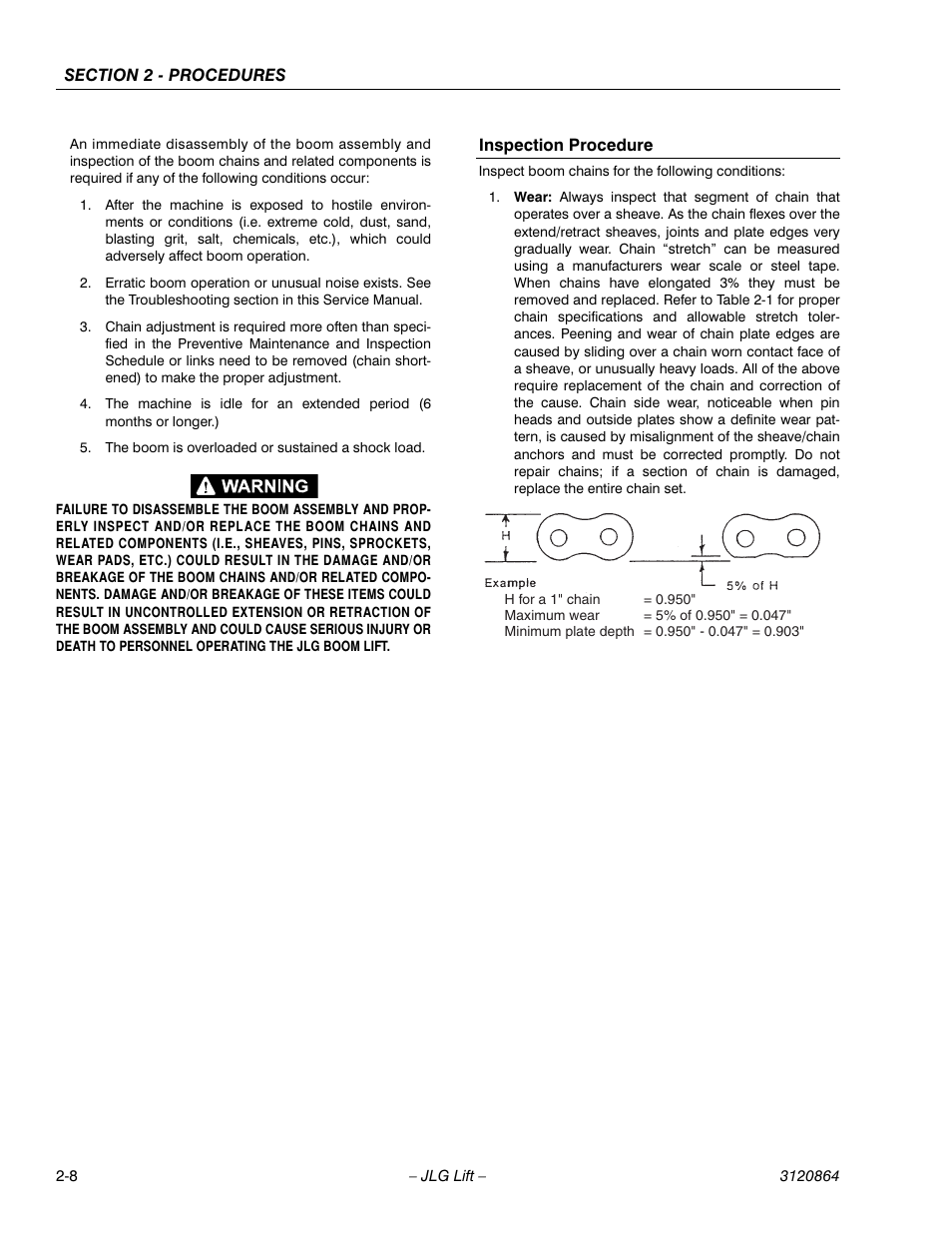 Inspection procedure, Inspection procedure -8 | JLG 110HX Service Manual User Manual | Page 32 / 162