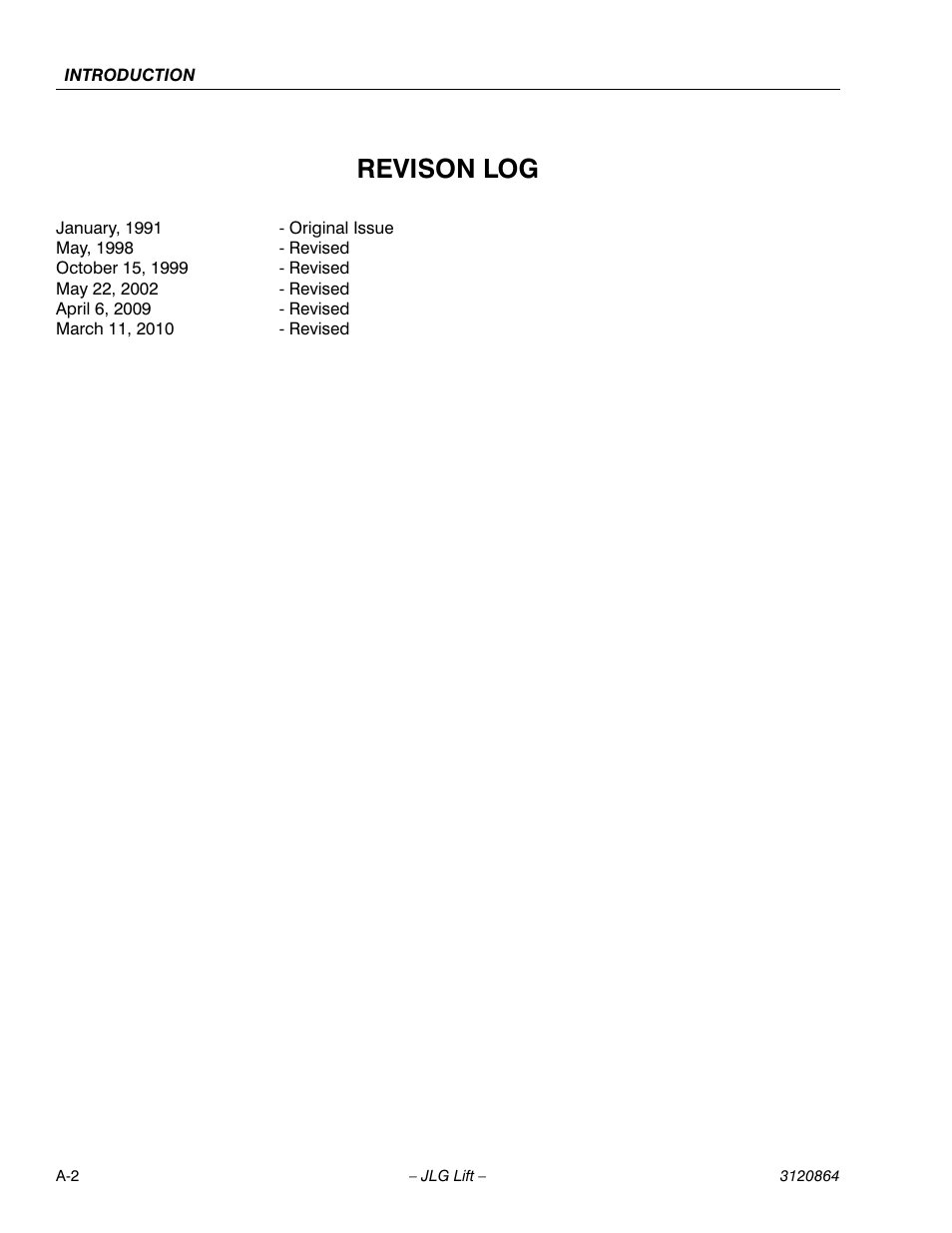 Revison log | JLG 110HX Service Manual User Manual | Page 4 / 162