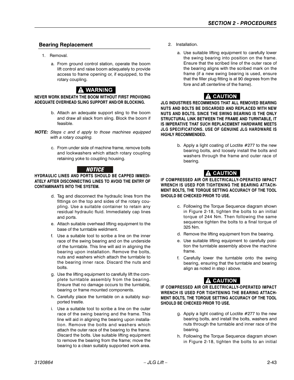 Bearing replacement, Bearing replacement -43 | JLG 110HX Service Manual User Manual | Page 67 / 162