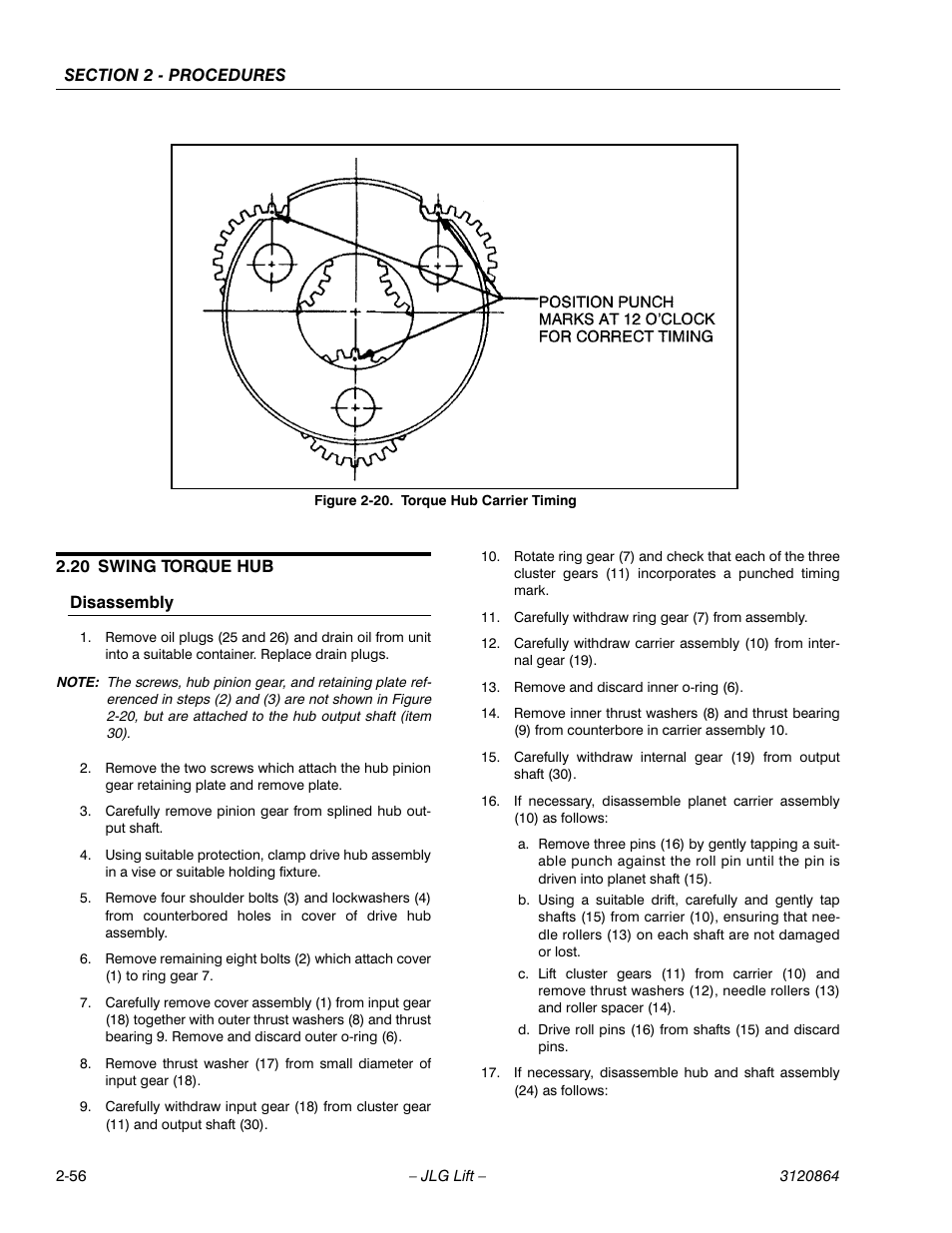 20 swing torque hub, Disassembly, Swing torque hub -56 | Disassembly -56, Torque hub carrier timing -56 | JLG 110HX Service Manual User Manual | Page 80 / 162