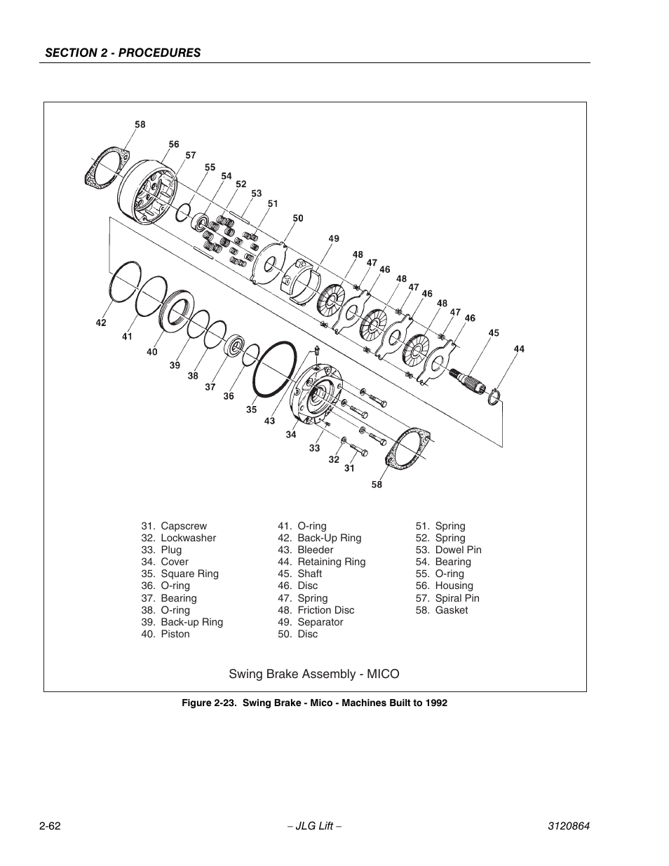 Swing brake - mico - machines built to 1992 -62 | JLG 110HX Service Manual User Manual | Page 86 / 162