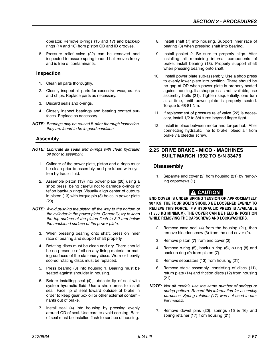 Inspection, Assembly, Disassembly | Inspection -67 assembly -67, Disassembly -67 | JLG 110HX Service Manual User Manual | Page 91 / 162