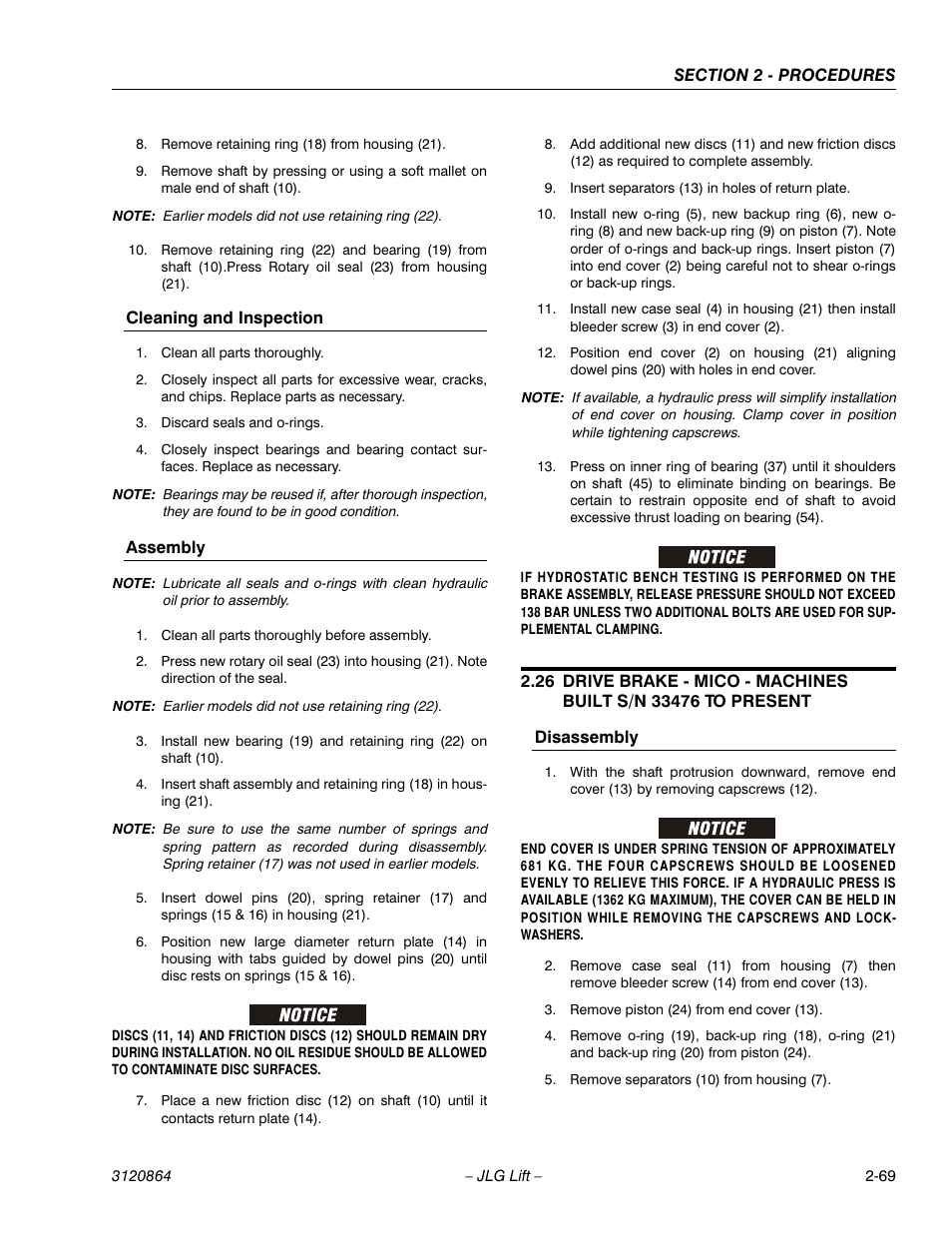 Cleaning and inspection, Assembly, Disassembly | Cleaning and inspection -69 assembly -69, Disassembly -69 | JLG 110HX Service Manual User Manual | Page 93 / 162