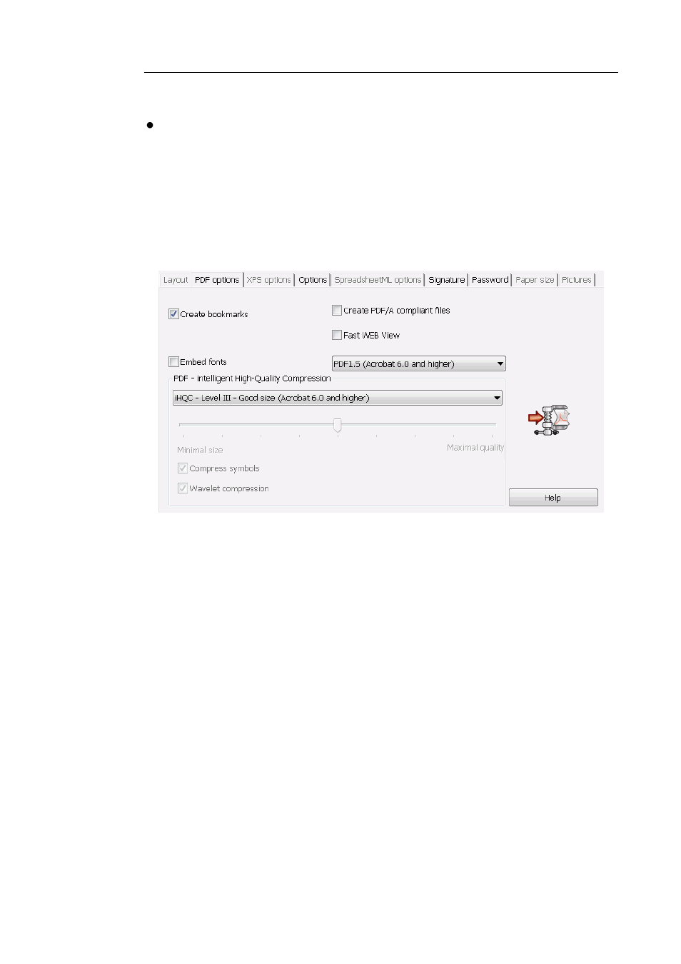 The pdf options, Create bookmarks | I.R.I.S. Readiris 14 for Windows User Guide User Manual | Page 117 / 157