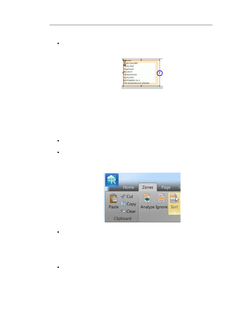 Changing the sort order of zones, Moving zones, Click select zone in the editing group | I.R.I.S. Readiris 14 for Windows User Guide User Manual | Page 84 / 157