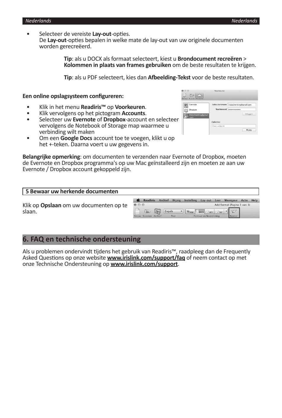 Faq en technische ondersteuning | I.R.I.S. Readiris 14 for Windows for Mac Quick Start User Manual | Page 16 / 71