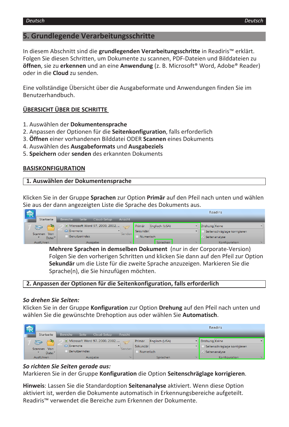 Grundlegende verarbeitungsschritte | I.R.I.S. Readiris 14 for Windows for Windows Quick Start User Manual | Page 22 / 85