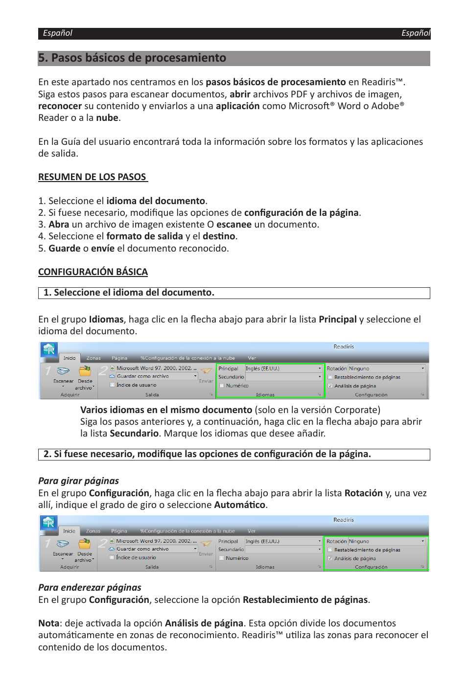 Pasos básicos de procesamiento | I.R.I.S. Readiris 14 for Windows for Windows Quick Start User Manual | Page 28 / 85