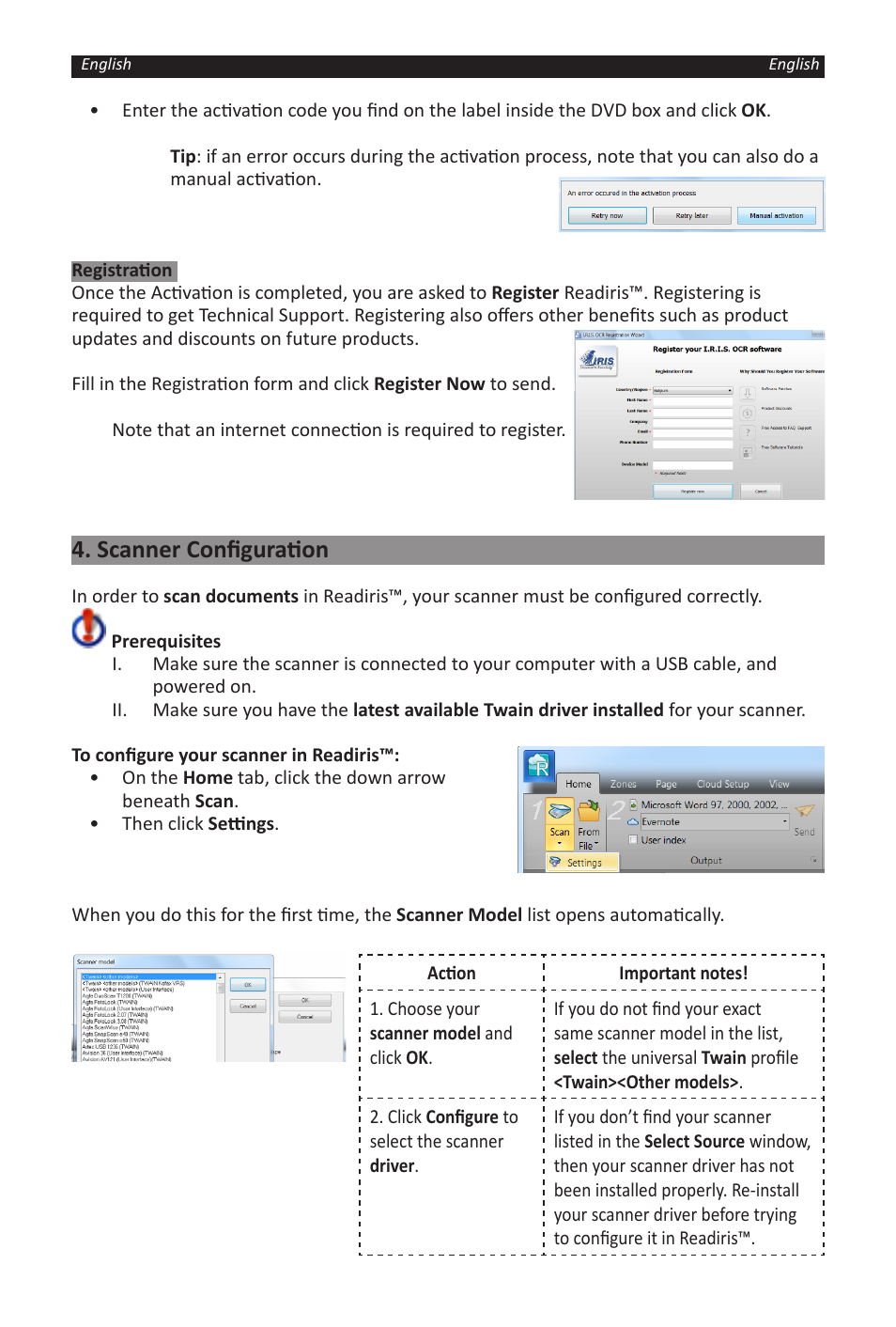Scanner configuration | I.R.I.S. Readiris 14 for Windows for Windows Quick Start User Manual | Page 3 / 85