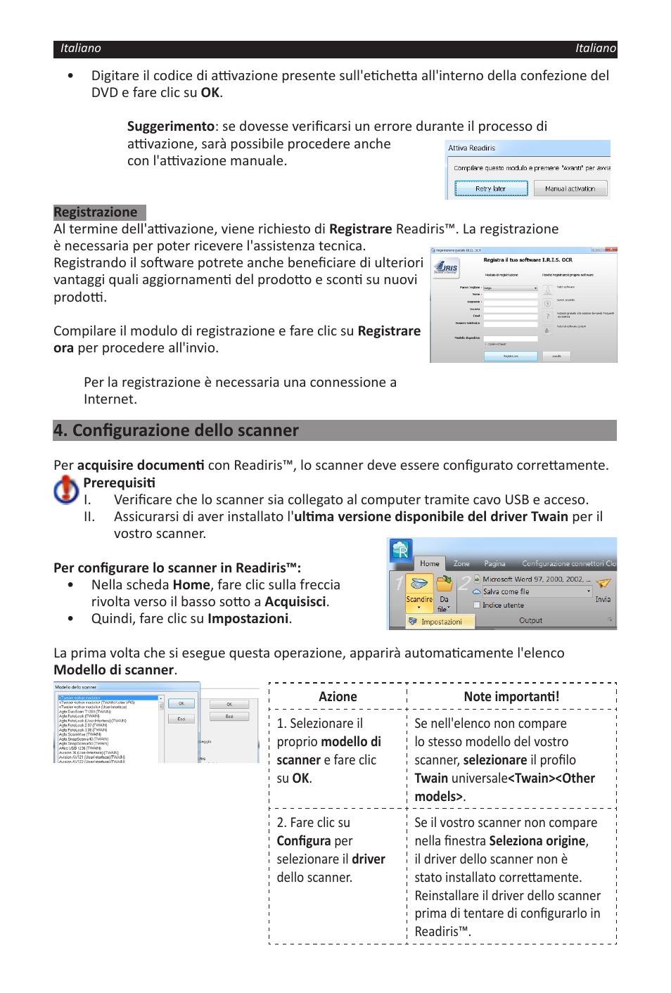 Configurazione dello scanner | I.R.I.S. Readiris 14 for Windows for Windows Quick Start User Manual | Page 33 / 85