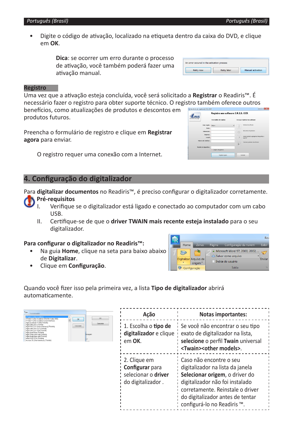 Configuração do digitalizador | I.R.I.S. Readiris 14 for Windows for Windows Quick Start User Manual | Page 39 / 85