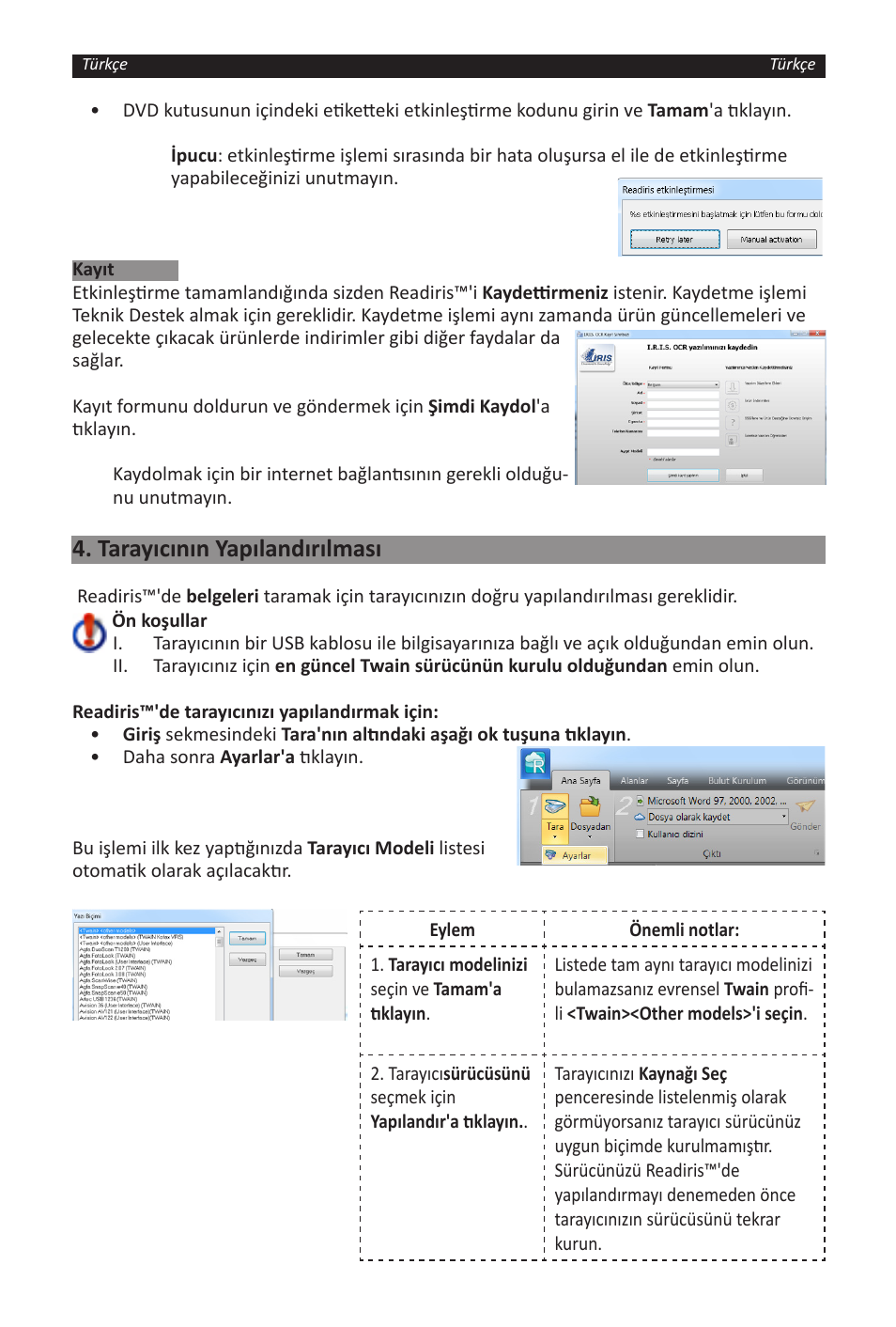 Tarayıcının yapılandırılması | I.R.I.S. Readiris 14 for Windows for Windows Quick Start User Manual | Page 51 / 85