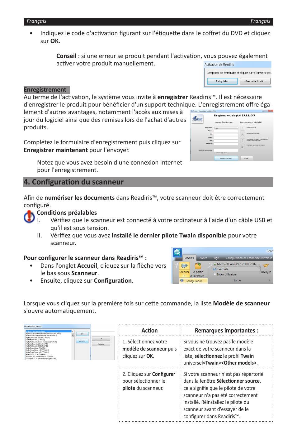 Configuration du scanneur | I.R.I.S. Readiris 14 for Windows for Windows Quick Start User Manual | Page 9 / 85