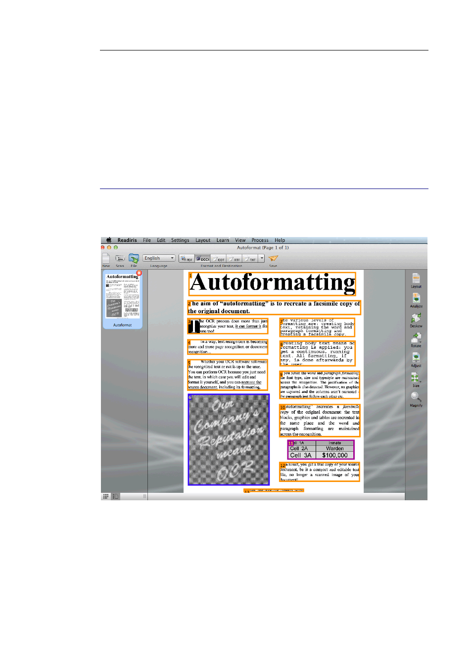 Section 2: getting started, Exploring the interface, The readiris menu bar | Ection, Etting, Tarted | I.R.I.S. Readiris 14 for Mac User Guide User Manual | Page 20 / 139