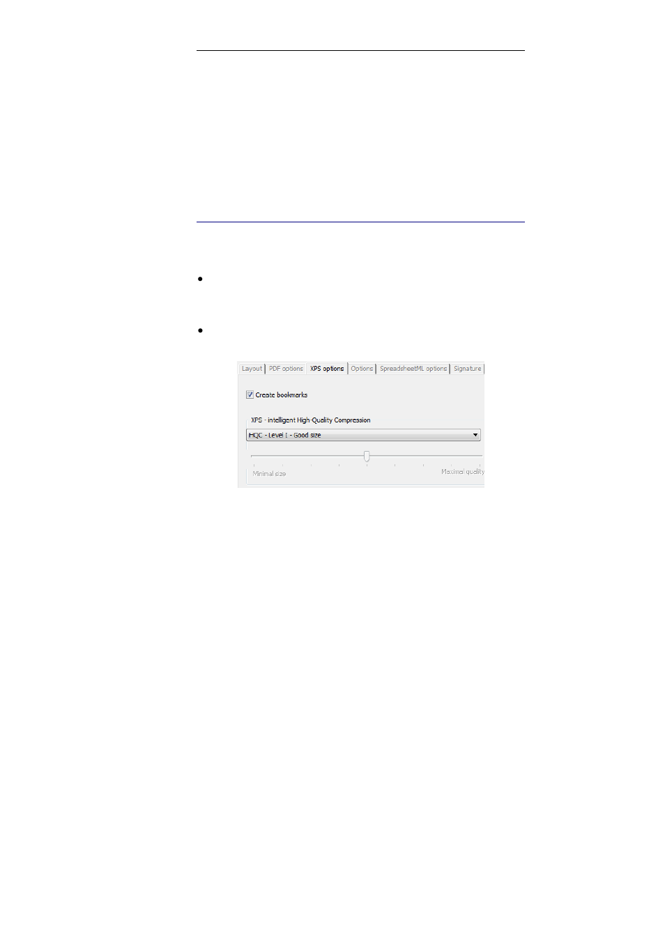 Selecting the xps options, Create bookmarks | I.R.I.S. Readiris Pro 12 for Windows User Guide User Manual | Page 83 / 103