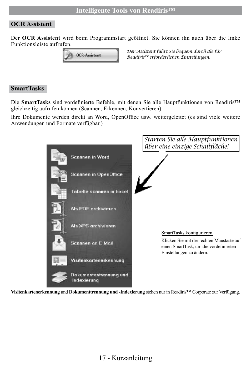 Intelligente tools von readiris, 17 - kurzanleitung | I.R.I.S. Readiris Corporate 12 for Windows Quick Start User Manual | Page 17 / 74