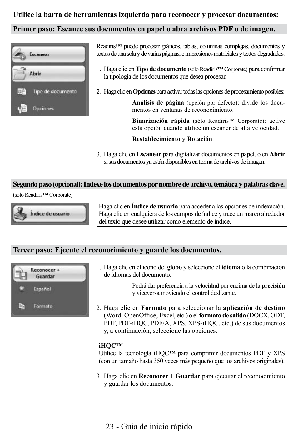 23 - guía de inicio rápido | I.R.I.S. Readiris Corporate 12 for Windows Quick Start User Manual | Page 23 / 74