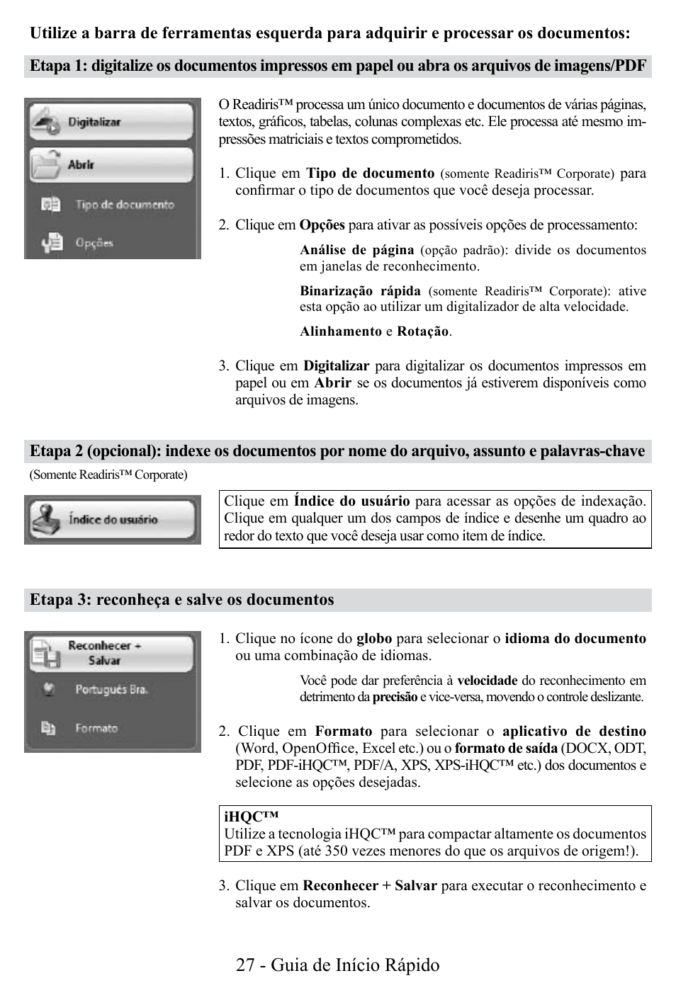 27 - guia de início rápido | I.R.I.S. Readiris Corporate 12 for Windows Quick Start User Manual | Page 27 / 74