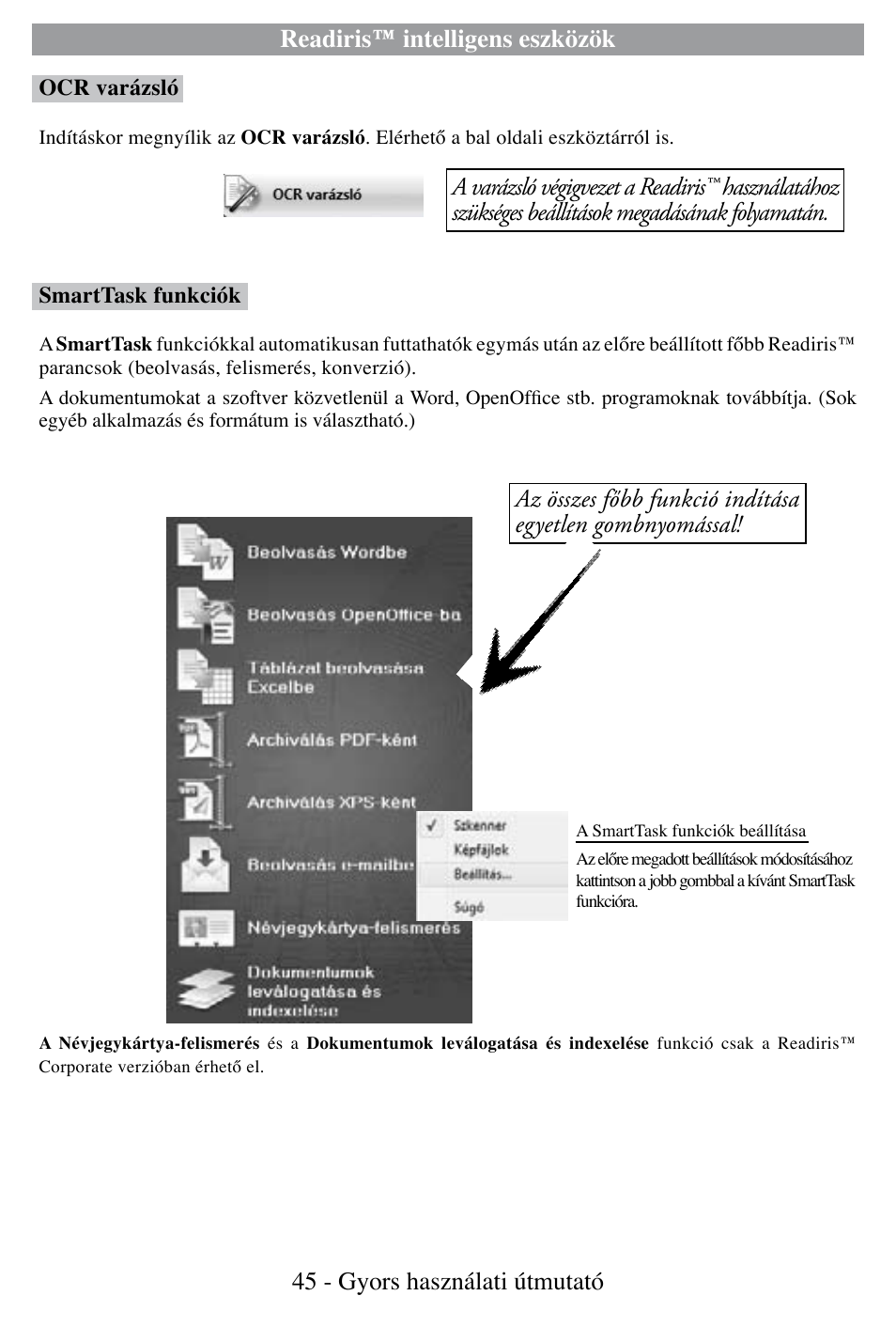 Readiris™ intelligens eszközök, 45 - gyors használati útmutató | I.R.I.S. Readiris Corporate 12 for Windows Quick Start User Manual | Page 45 / 74