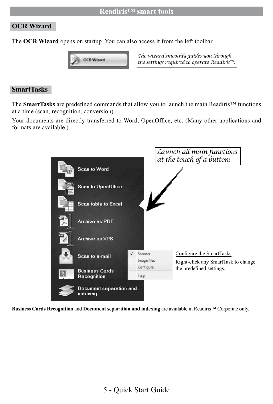 Readiris™ smart tools, 5 - quick start guide | I.R.I.S. Readiris Corporate 12 for Windows Quick Start User Manual | Page 5 / 74