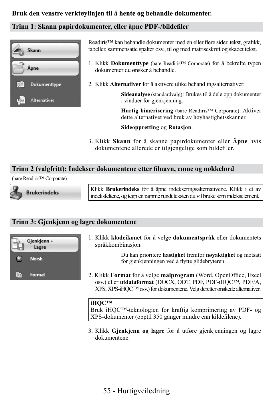 55 - hurtigveiledning | I.R.I.S. Readiris Corporate 12 for Windows Quick Start User Manual | Page 55 / 74