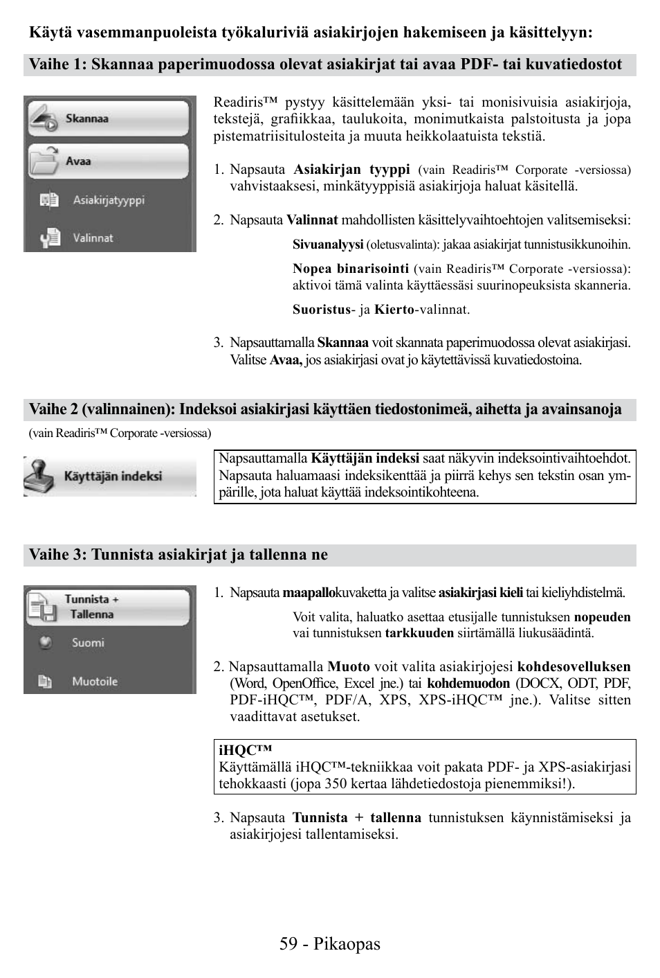 59 - pikaopas | I.R.I.S. Readiris Corporate 12 for Windows Quick Start User Manual | Page 59 / 74