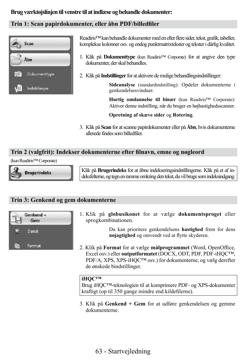 63 - startvejledning | I.R.I.S. Readiris Corporate 12 for Windows Quick Start User Manual | Page 63 / 74