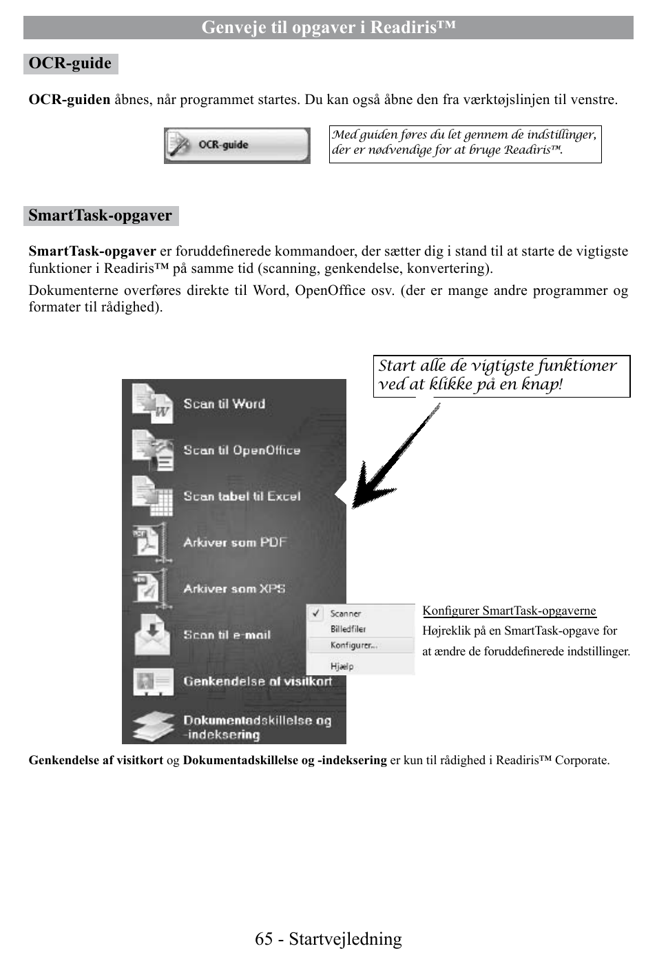 Genveje til opgaver i readiris, 65 - startvejledning | I.R.I.S. Readiris Corporate 12 for Windows Quick Start User Manual | Page 65 / 74