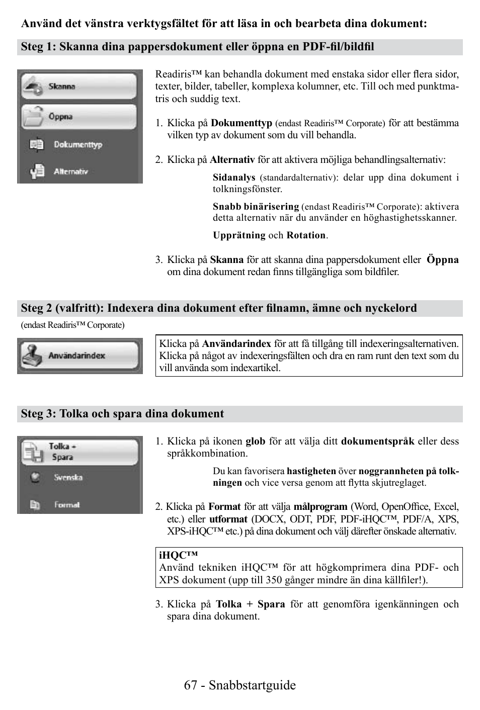 67 - snabbstartguide | I.R.I.S. Readiris Corporate 12 for Windows Quick Start User Manual | Page 67 / 74