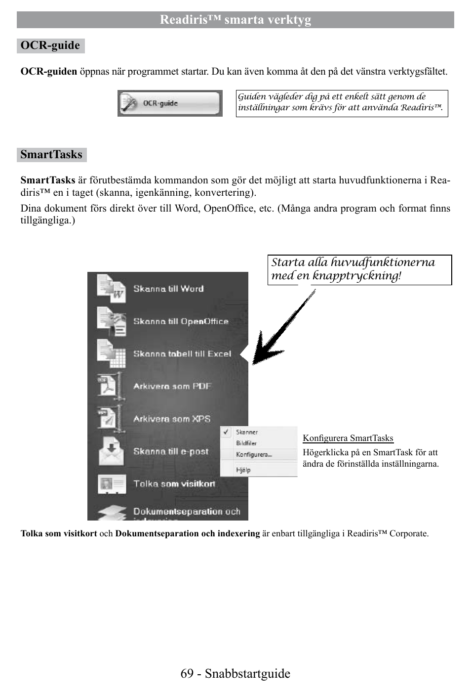 Readiris™ smarta verktyg, 69 - snabbstartguide | I.R.I.S. Readiris Corporate 12 for Windows Quick Start User Manual | Page 69 / 74