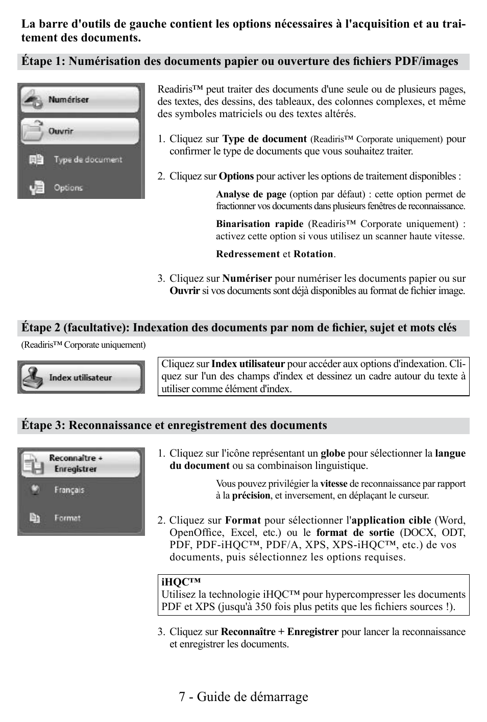 7 - guide de démarrage | I.R.I.S. Readiris Corporate 12 for Windows Quick Start User Manual | Page 7 / 74