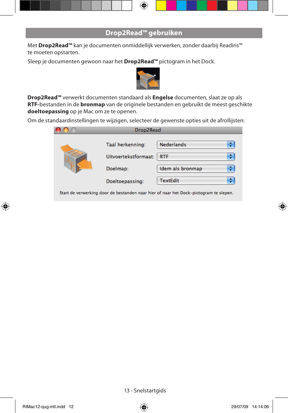 Drop2read™ gebruiken | I.R.I.S. Readiris Corporate 12 for Mac Quick Start User Manual | Page 13 / 25