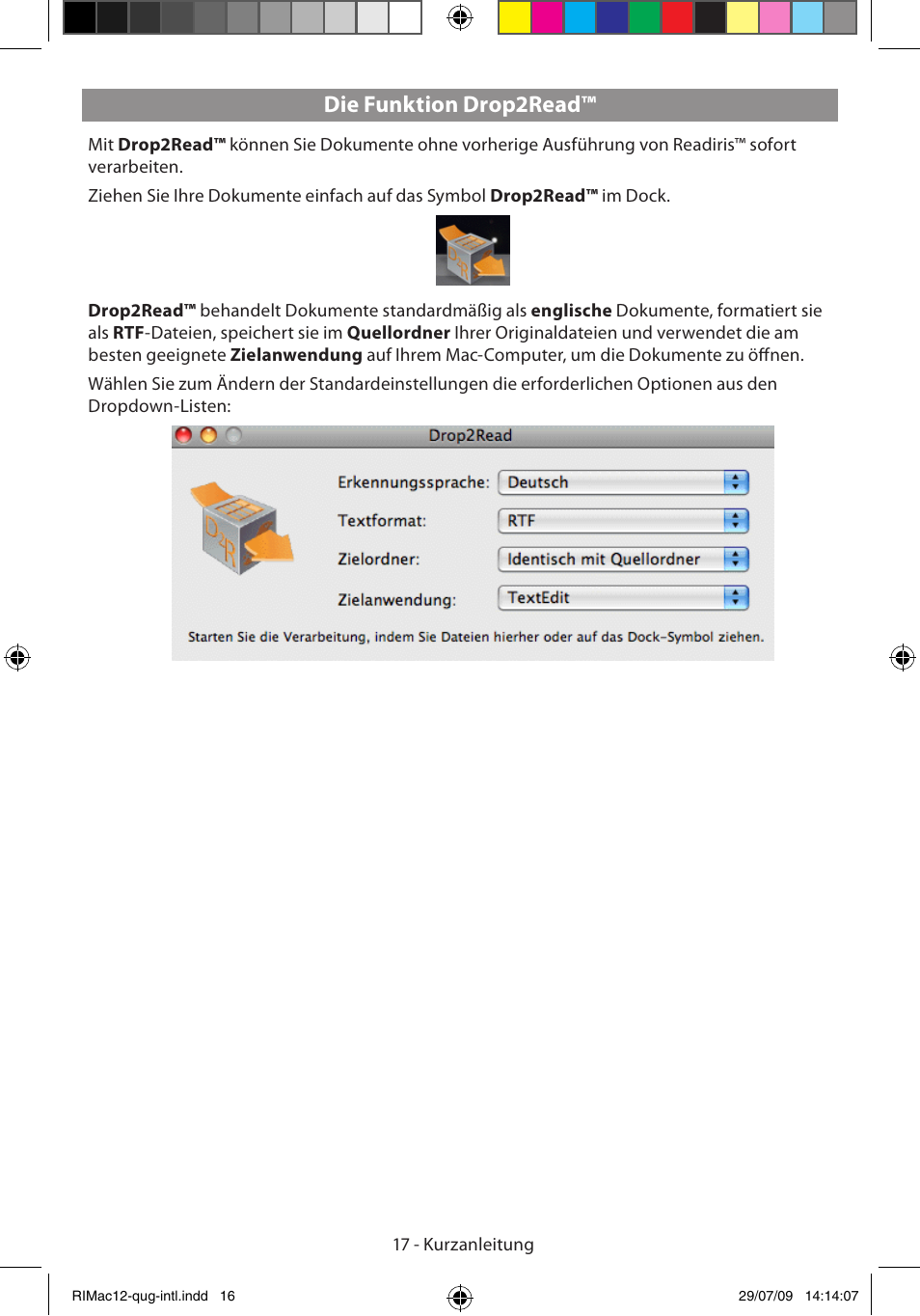 Die funktion drop2read | I.R.I.S. Readiris Corporate 12 for Mac Quick Start User Manual | Page 17 / 25