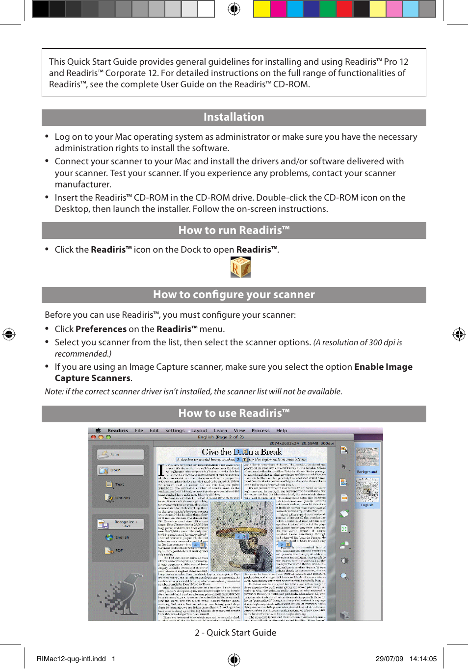 I.R.I.S. Readiris Corporate 12 for Mac Quick Start User Manual | Page 2 / 25