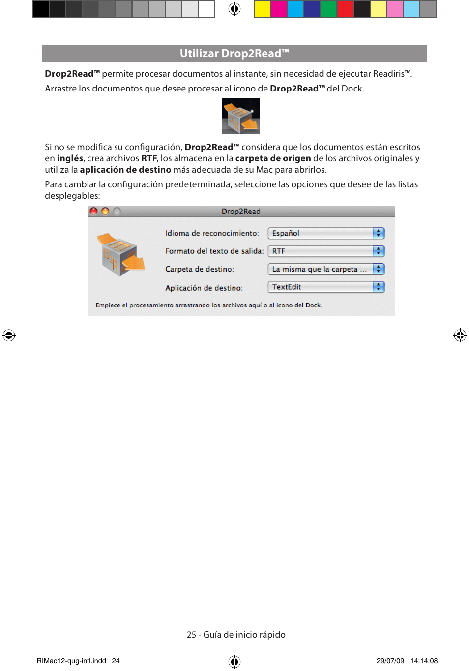 Utilizar drop2read | I.R.I.S. Readiris Corporate 12 for Mac Quick Start User Manual | Page 25 / 25