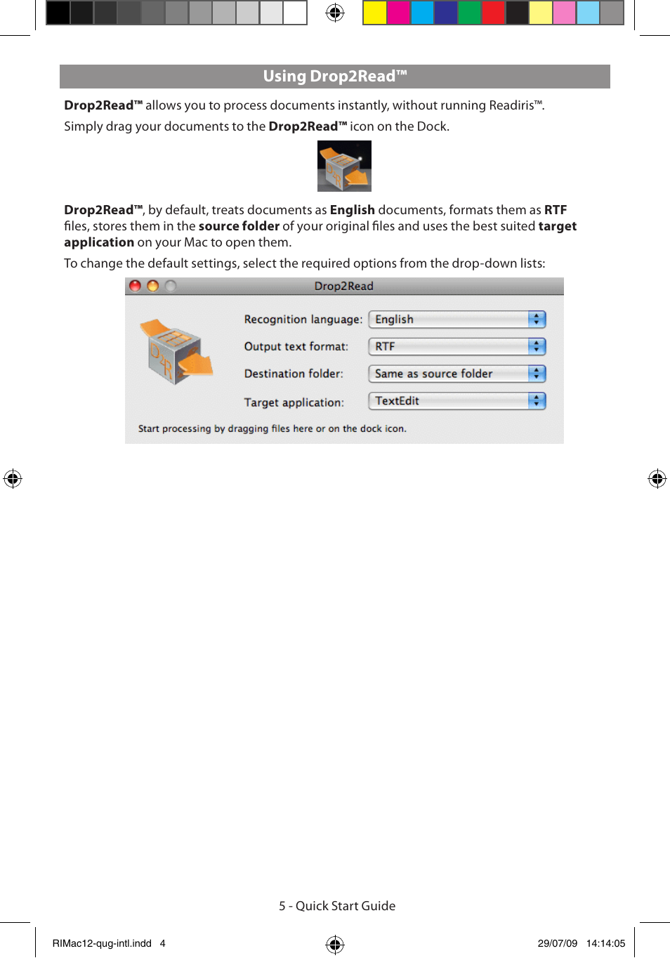 Using drop2read | I.R.I.S. Readiris Corporate 12 for Mac Quick Start User Manual | Page 5 / 25