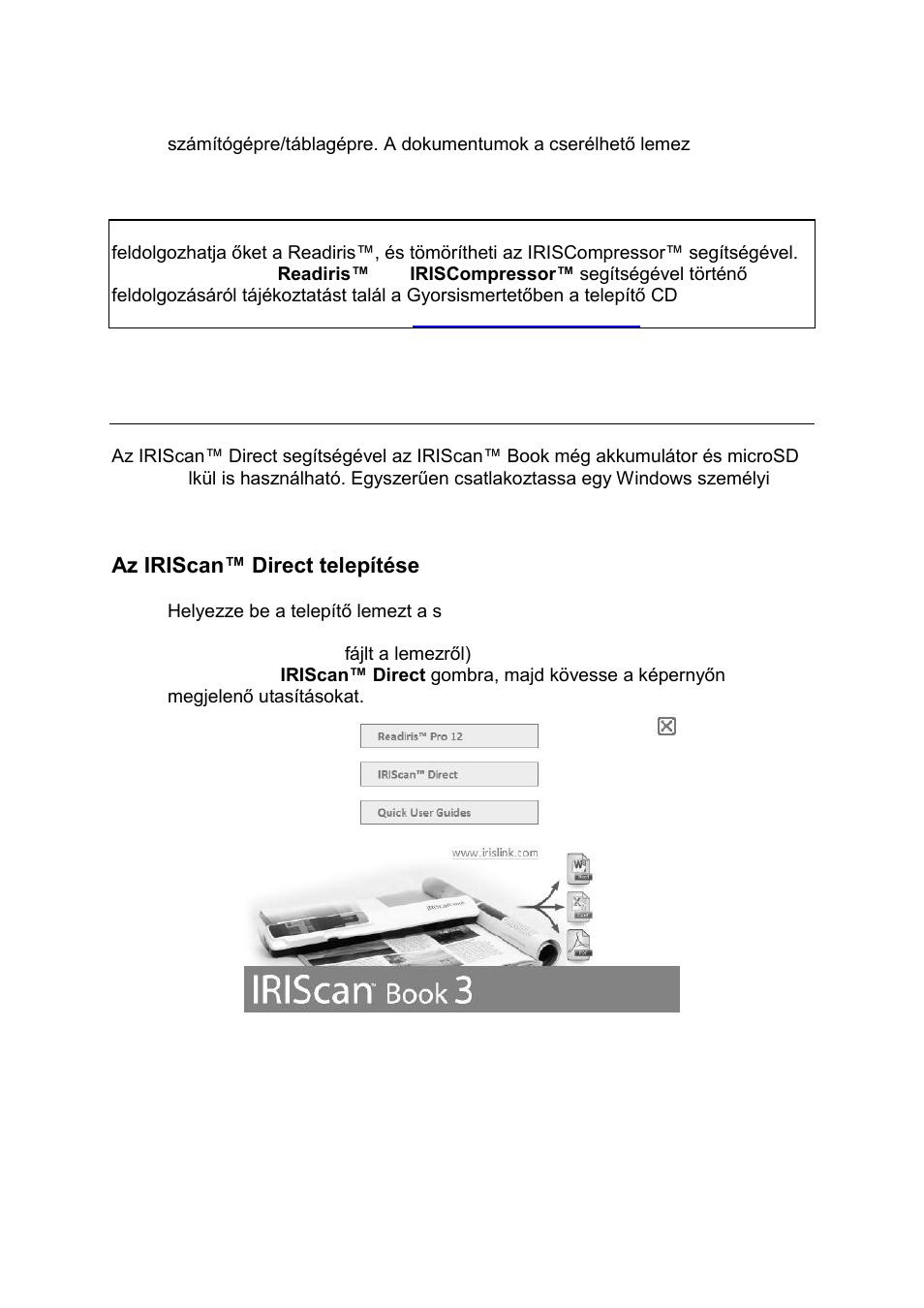 Az iriscan™ direct telepítése | I.R.I.S. IRISCan Book 3 User Manual | Page 113 / 201