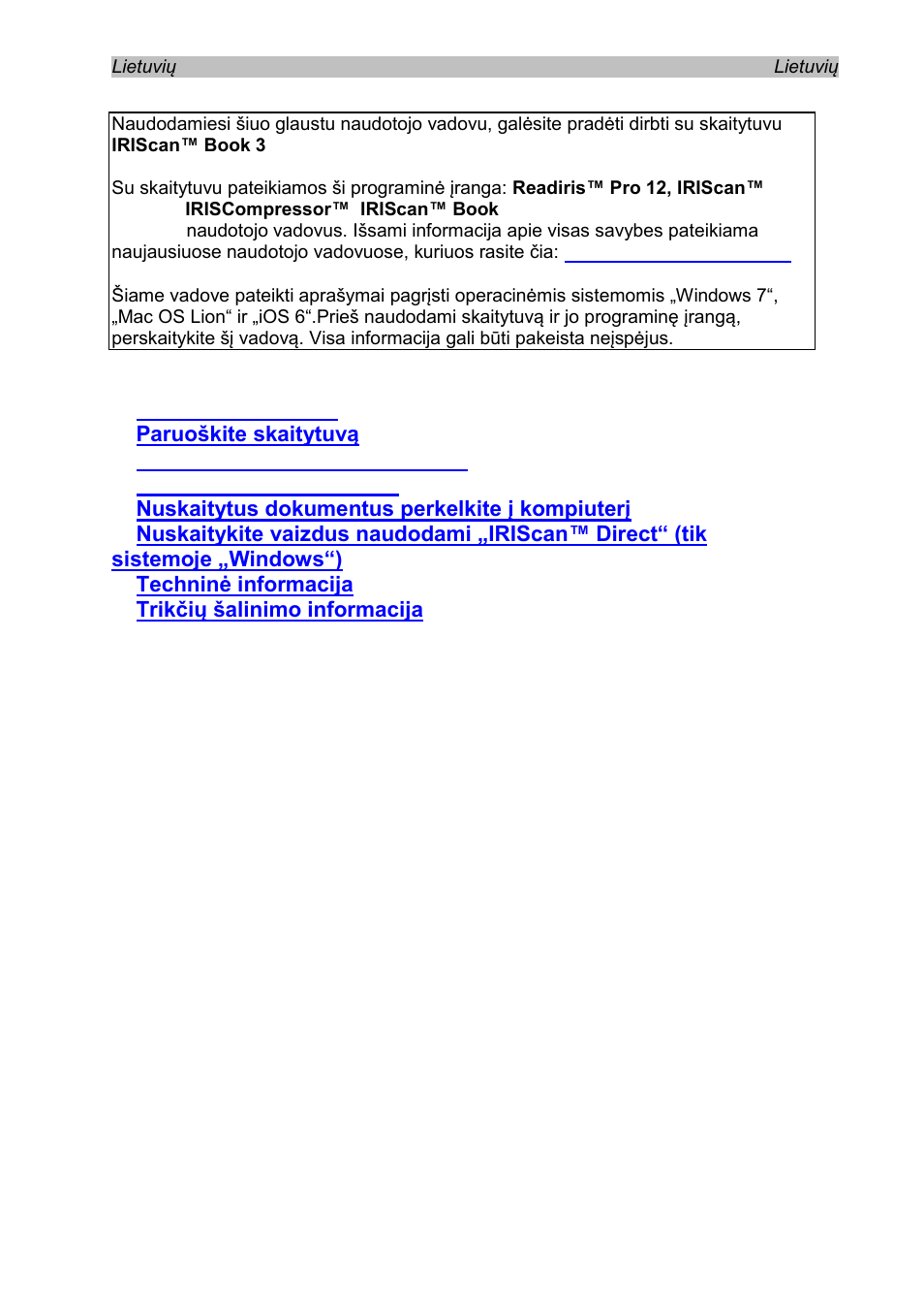 Lithuanian | I.R.I.S. IRISCan Book 3 User Manual | Page 119 / 201