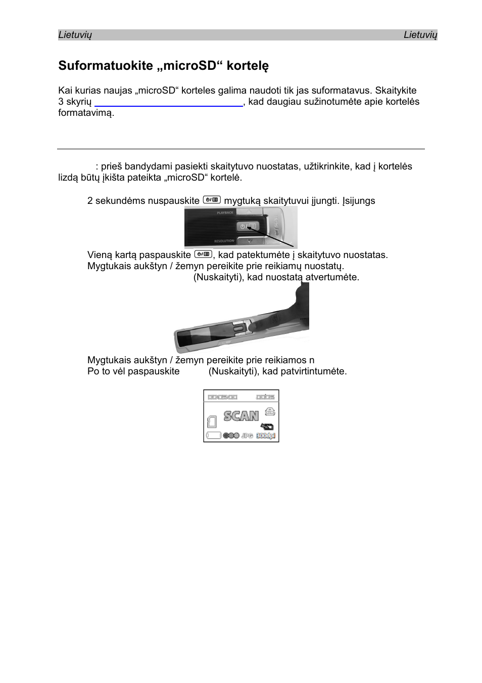 Suformatuokite „microsd“ kortelę, Pasirinkite skaitytuvo nuostatas | I.R.I.S. IRISCan Book 3 User Manual | Page 121 / 201