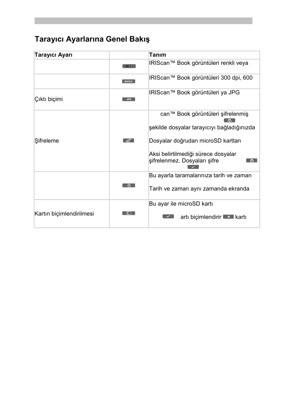 Tarayıcı ayarlarına genel bakış | I.R.I.S. IRISCan Book 3 User Manual | Page 135 / 201