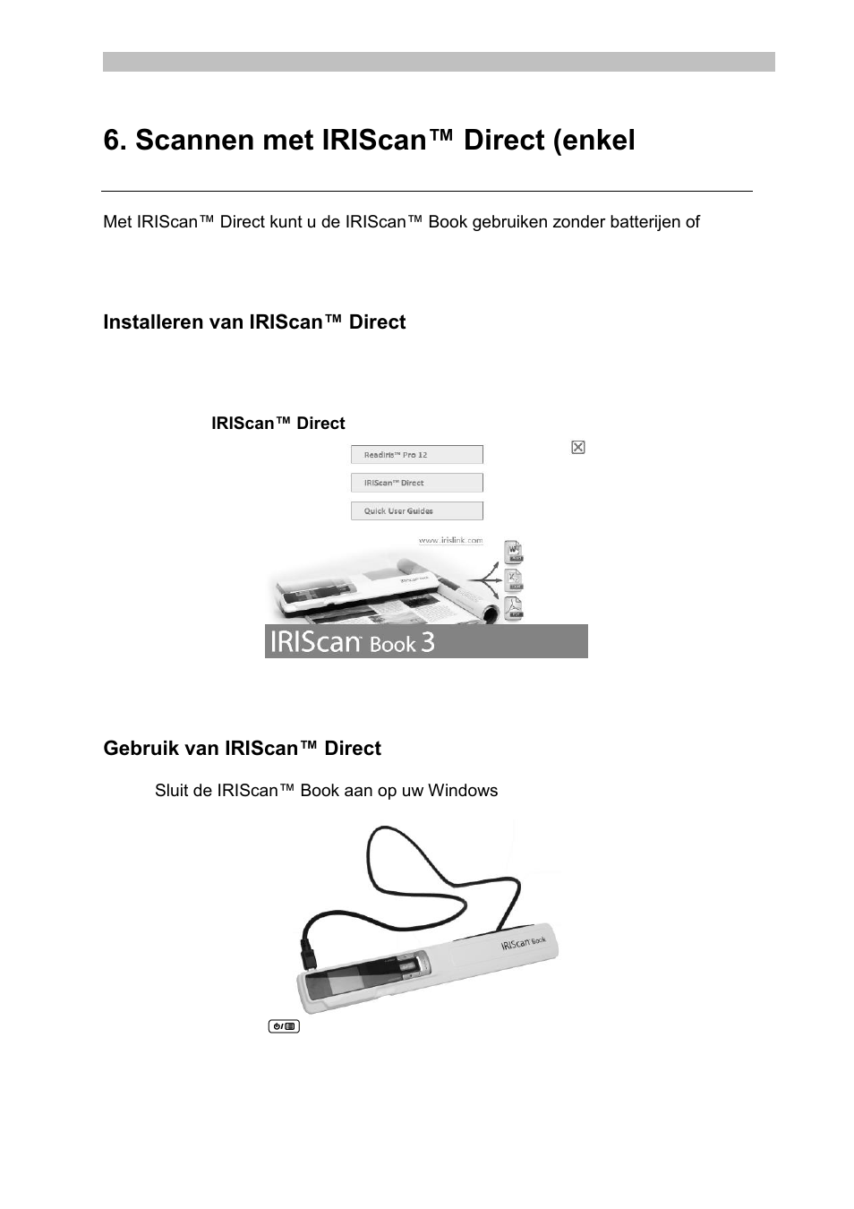 Scannen met iriscan™ direct (enkel windows), Installeren van iriscan™ direct, Gebruik van iriscan™ direct | I.R.I.S. IRISCan Book 3 User Manual | Page 34 / 201
