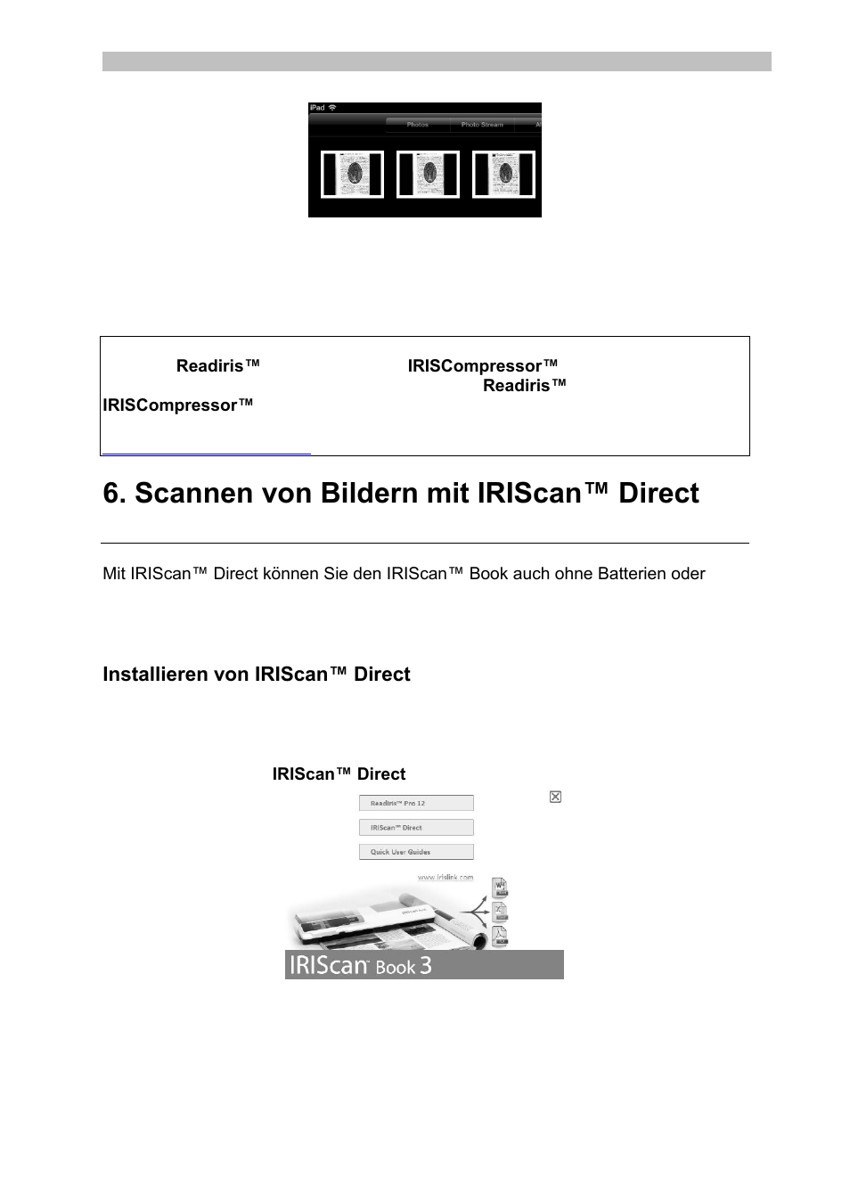 Installieren von iriscan™ direct, Scannen mit iriscan™ direct (nur windows), Scannen mit iriscan | Direct | I.R.I.S. IRISCan Book 3 User Manual | Page 47 / 201