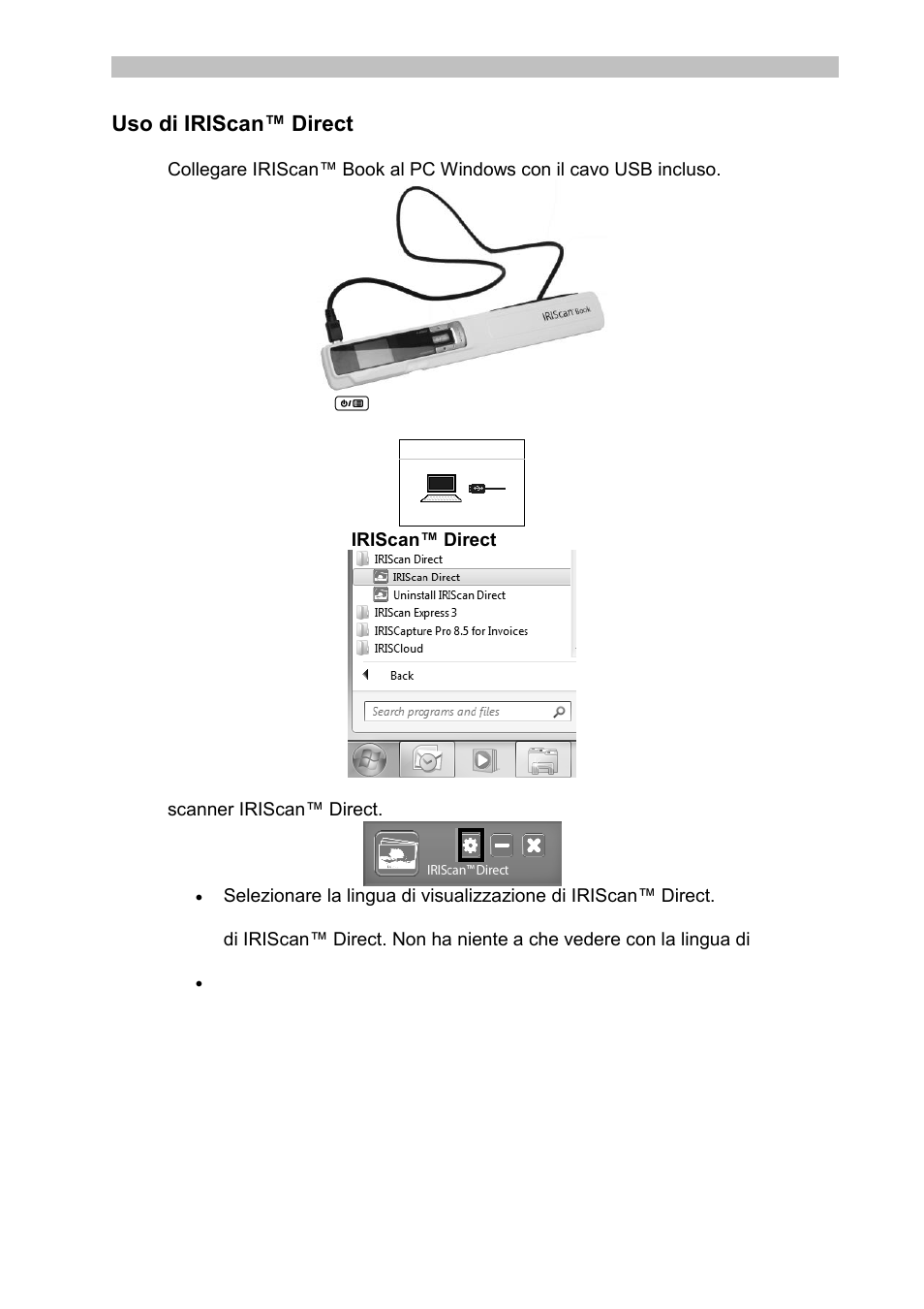 Uso di iriscan™ direct | I.R.I.S. IRISCan Book 3 User Manual | Page 74 / 201