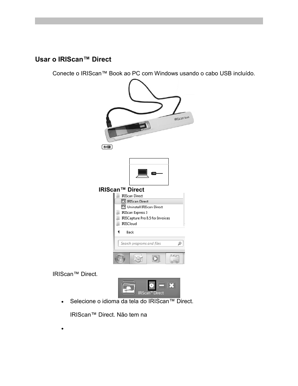 Usar o iriscan™ direct | I.R.I.S. IRISCan Book 3 User Manual | Page 87 / 201