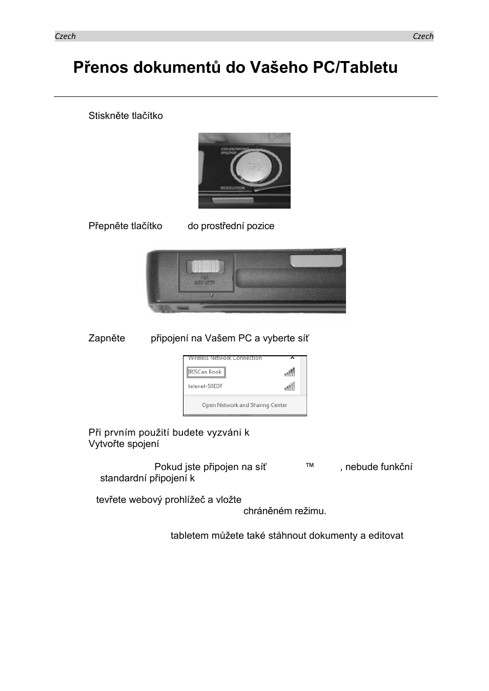 Přenos dokumentů do vašeho pc/tabletu pomocí wifi | I.R.I.S. IRISCan Book Executive User Manual | Page 163 / 312