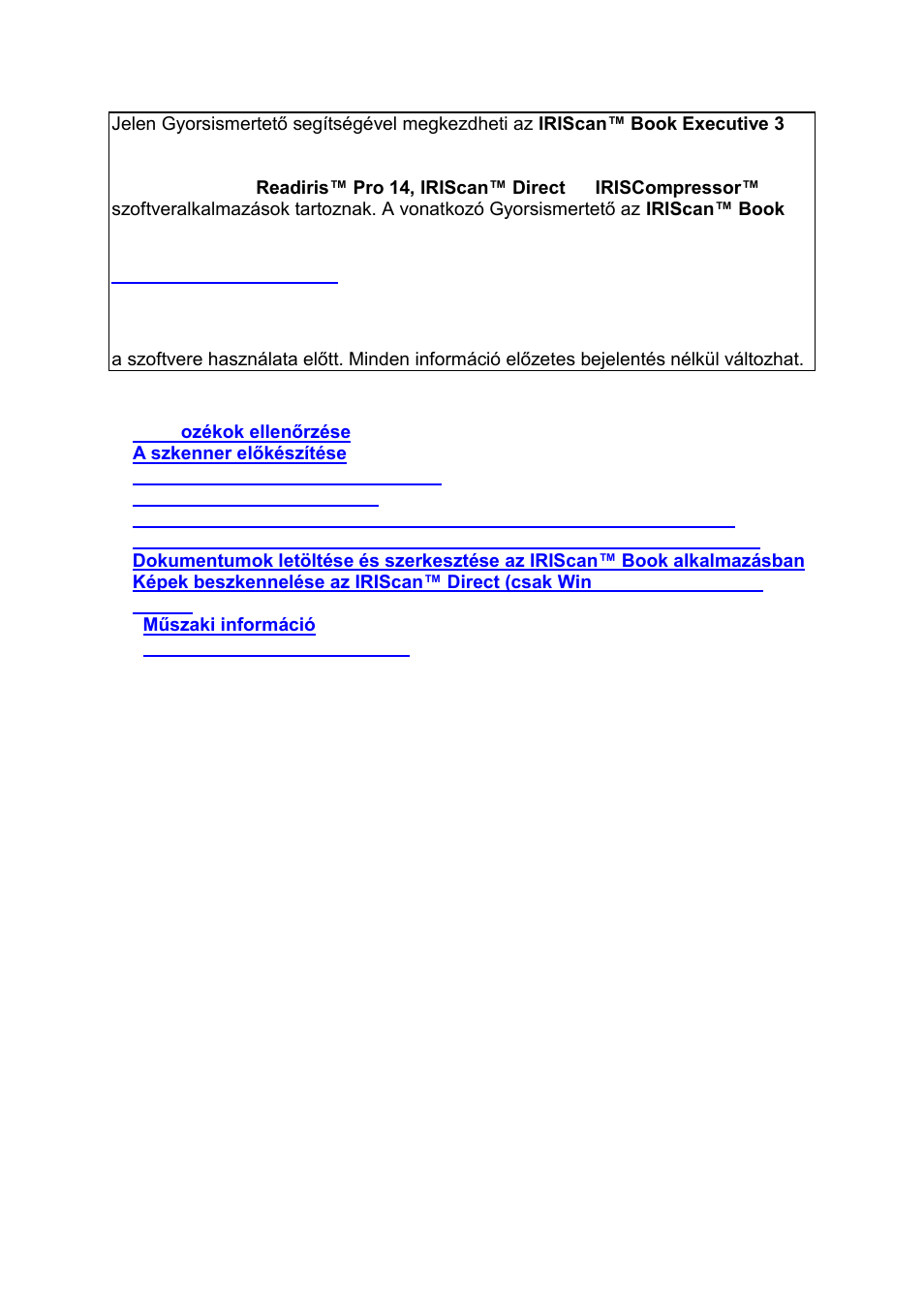 Hungarian, Tartalomjegyzék | I.R.I.S. IRISCan Book Executive User Manual | Page 172 / 312