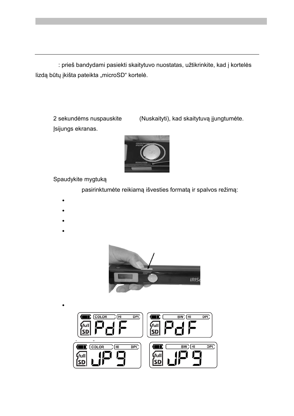 Pasirinkite skaitytuvo nuostatas, Skaitytuvo nuostatos | I.R.I.S. IRISCan Book Executive User Manual | Page 195 / 312