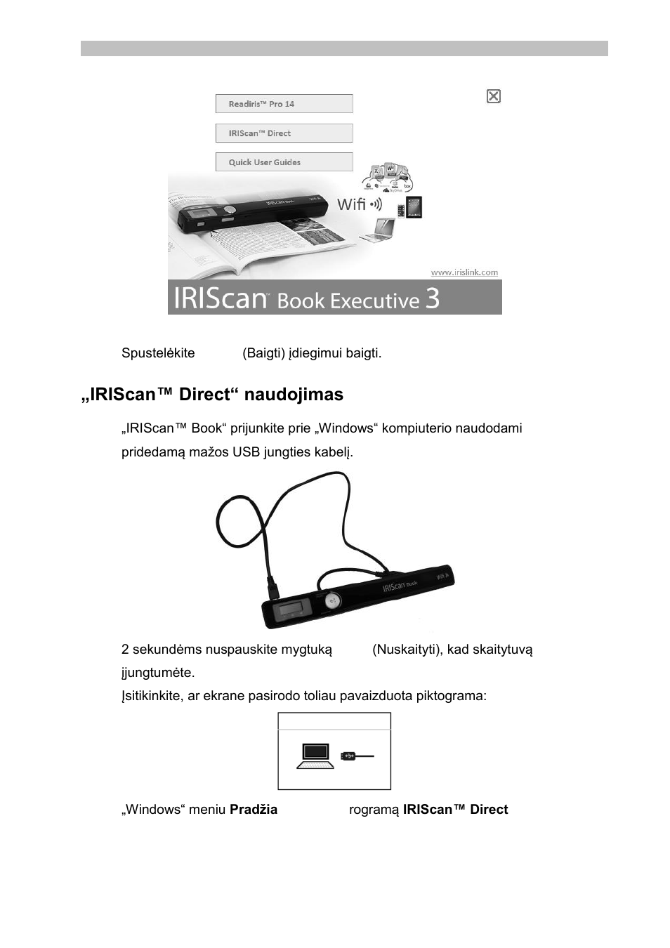 Iriscan™ direct“ naudojimas | I.R.I.S. IRISCan Book Executive User Manual | Page 205 / 312