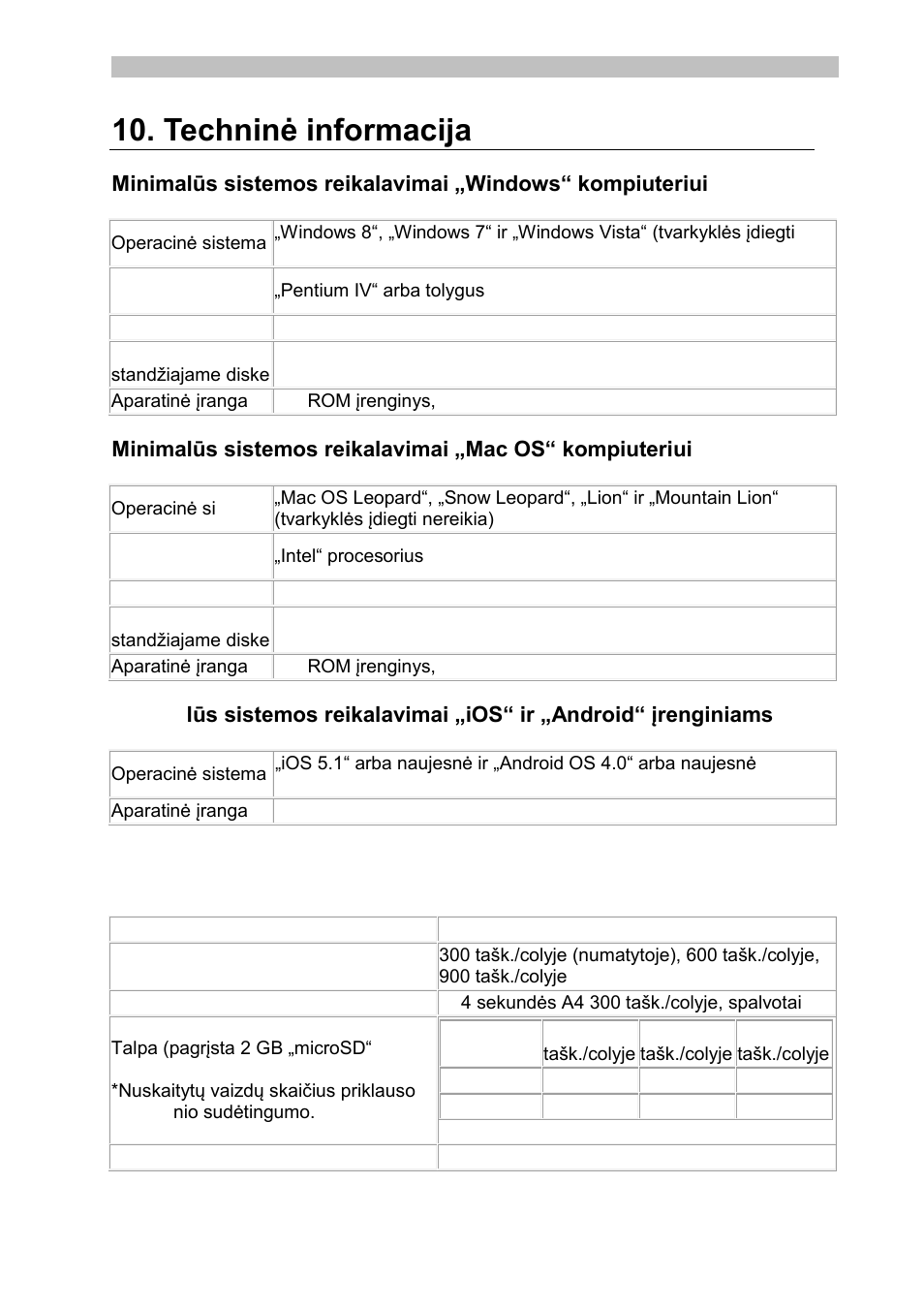 Techninė informacija, Skaitytuvo specifikacijos | I.R.I.S. IRISCan Book Executive User Manual | Page 209 / 312