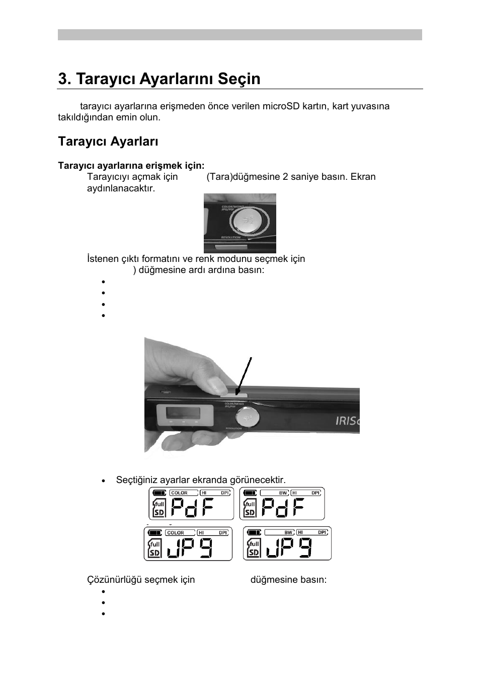 Tarayıcı ayarlarını seçin, Tarayıcı ayarları | I.R.I.S. IRISCan Book Executive User Manual | Page 215 / 312